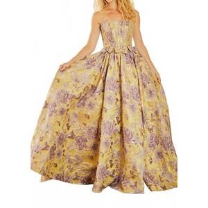 NEW AMELIA COUTURE strapless flower bow detail prom gown in yellow